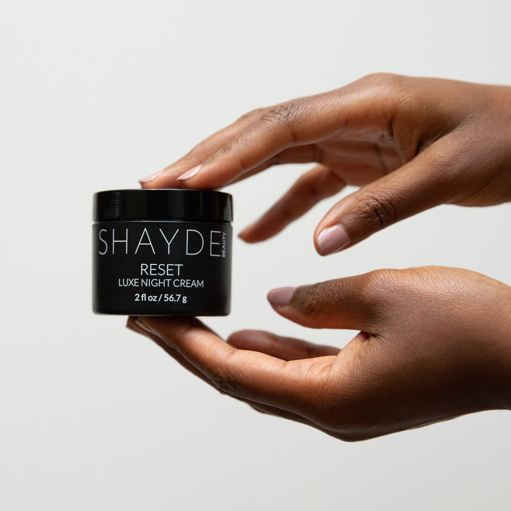 Luxe Night Cream - Shayde Beauty- This skin brightening night cream firms and visibly boosts an even skin tone. This antioxidant rich formula contains power ingredients such as Niacinamide, Lemon Extract, Rosemary Leaf, Chamomile, and AHAs to help boost the skin’s collagen production and cell turnover. 